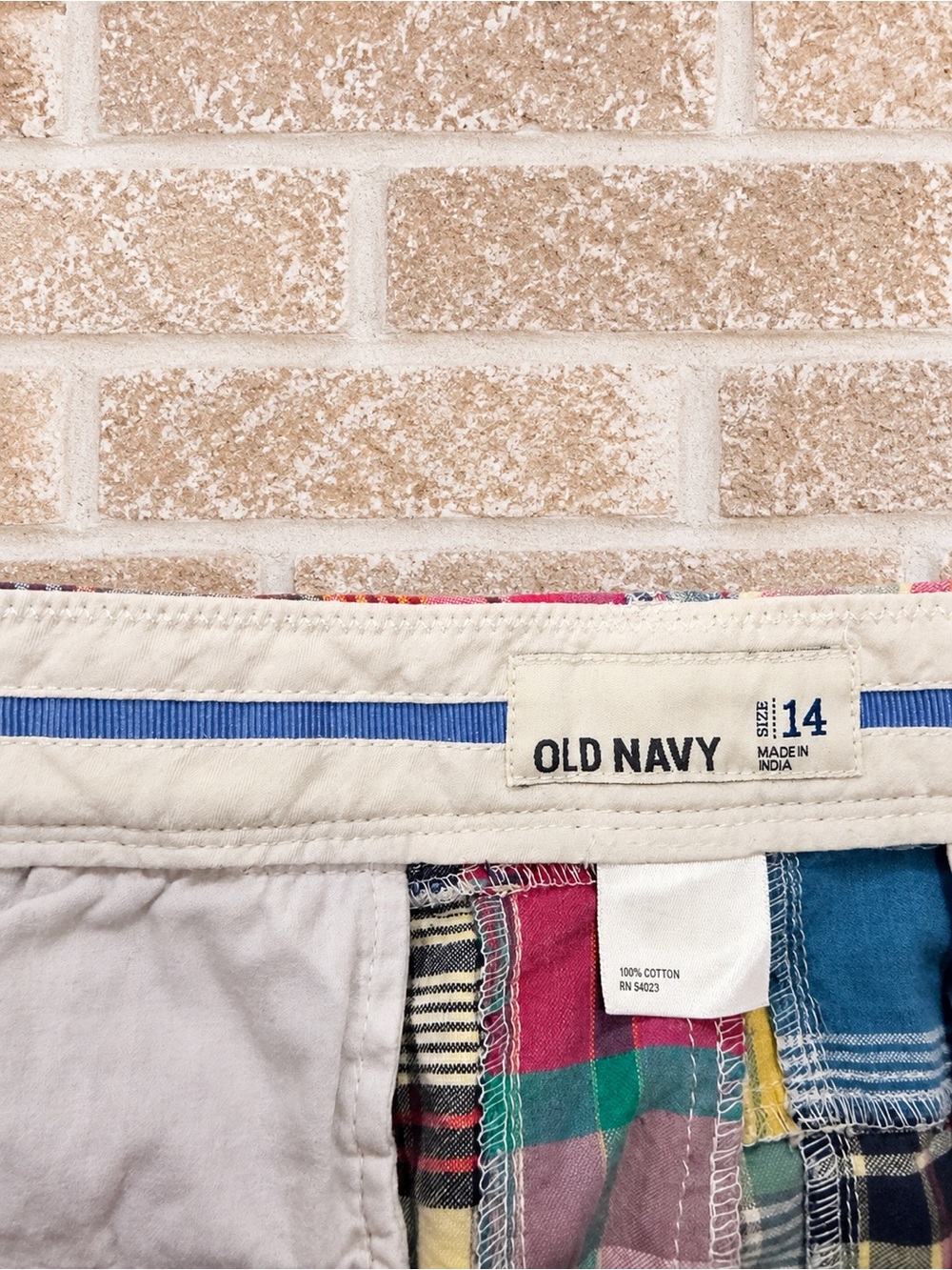 Vintage Y2K Old Navy Size 14 Patchwork Madras Plaid Cotton Mini Skirt Preppy - Picture 4 of 4
